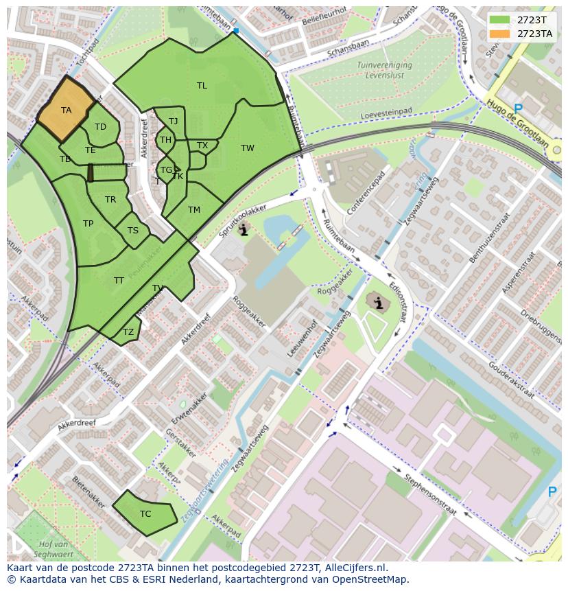 Afbeelding van het postcodegebied 2723 TA op de kaart.