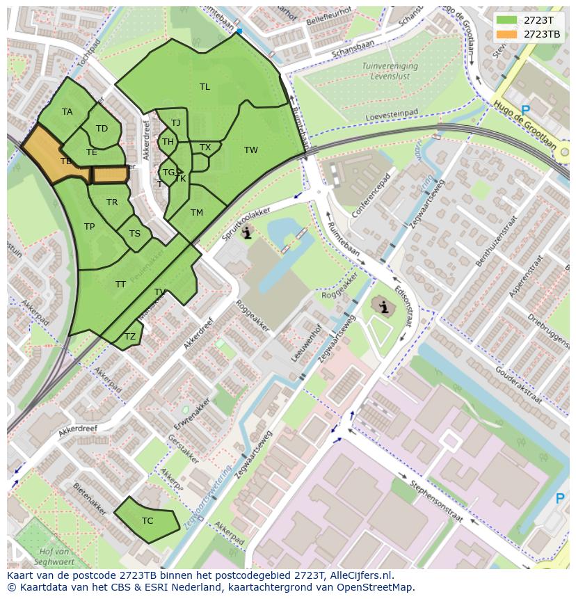 Afbeelding van het postcodegebied 2723 TB op de kaart.