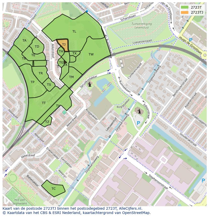 Afbeelding van het postcodegebied 2723 TJ op de kaart.