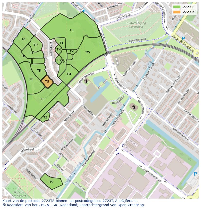 Afbeelding van het postcodegebied 2723 TS op de kaart.