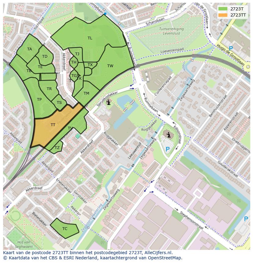Afbeelding van het postcodegebied 2723 TT op de kaart.