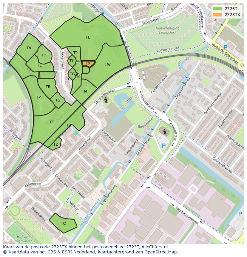 Afbeelding van het postcodegebied 2723 TX op de kaart.