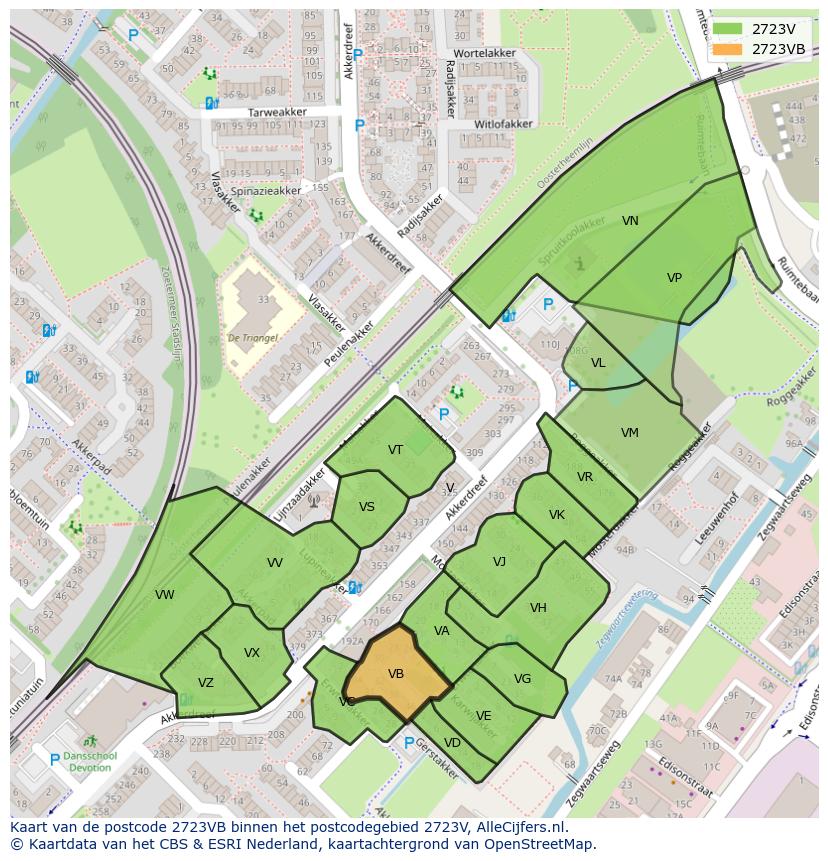 Afbeelding van het postcodegebied 2723 VB op de kaart.