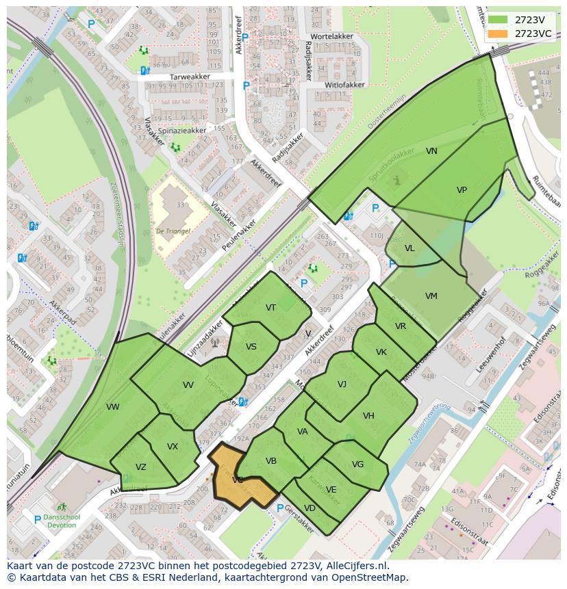 Afbeelding van het postcodegebied 2723 VC op de kaart.