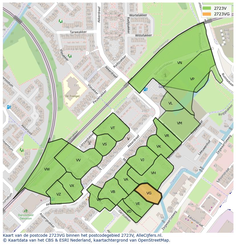 Afbeelding van het postcodegebied 2723 VG op de kaart.