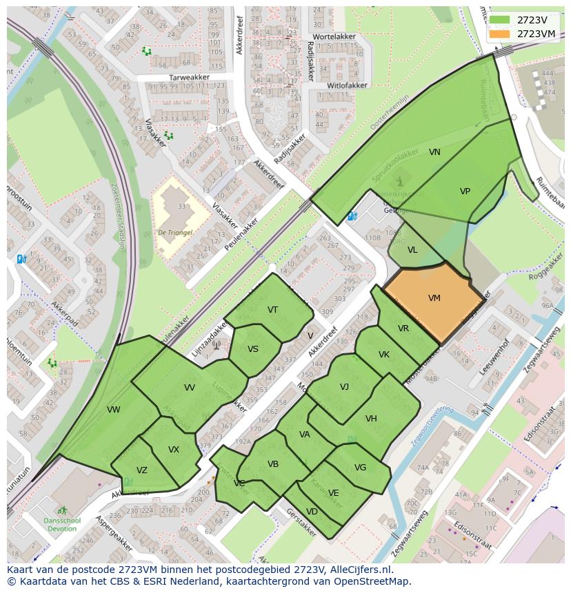 Afbeelding van het postcodegebied 2723 VM op de kaart.