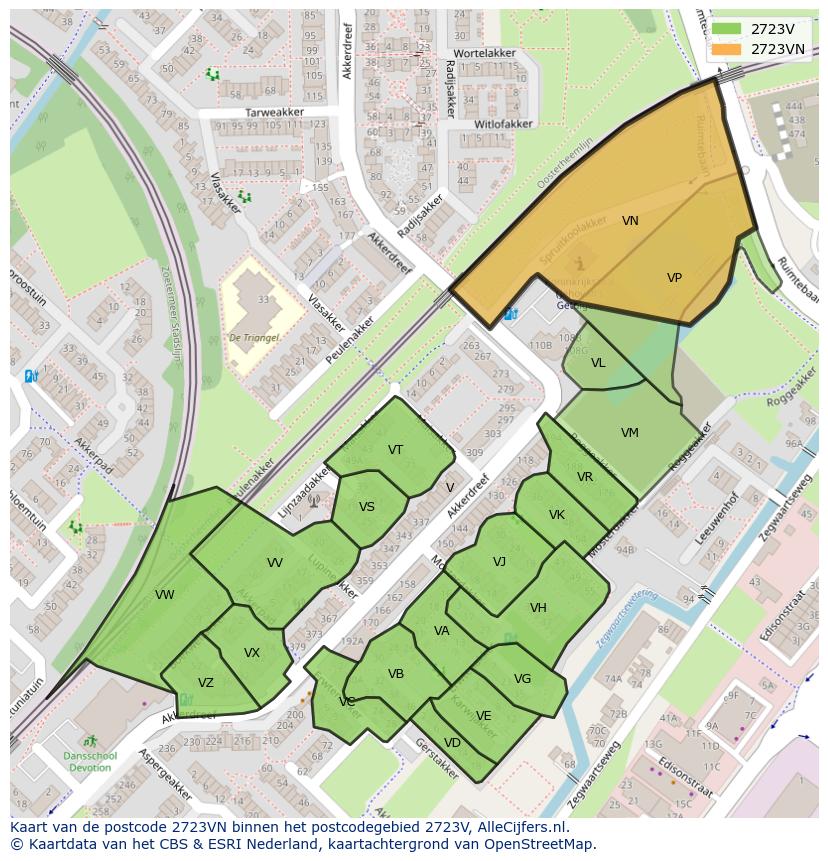 Afbeelding van het postcodegebied 2723 VN op de kaart.