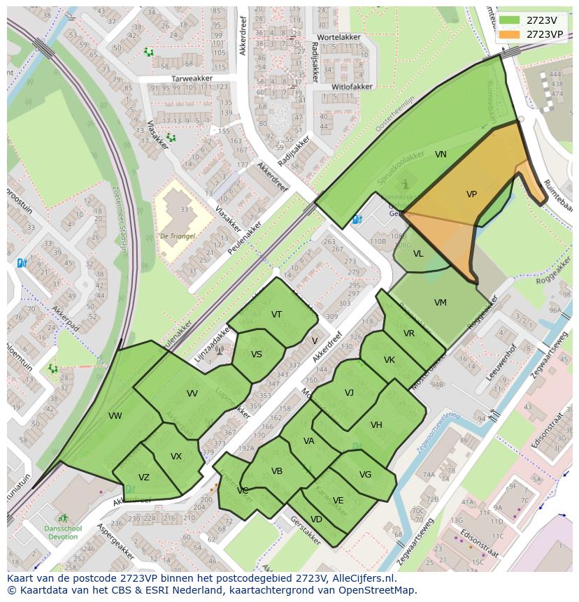 Afbeelding van het postcodegebied 2723 VP op de kaart.