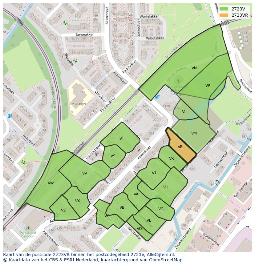 Afbeelding van het postcodegebied 2723 VR op de kaart.