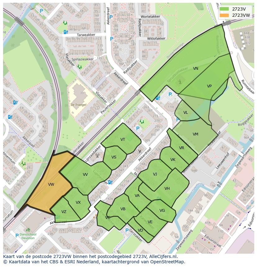 Afbeelding van het postcodegebied 2723 VW op de kaart.