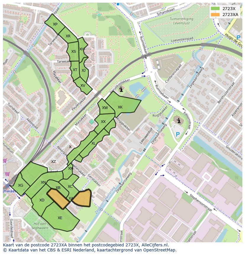 Afbeelding van het postcodegebied 2723 XA op de kaart.