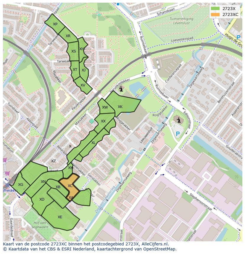 Afbeelding van het postcodegebied 2723 XC op de kaart.