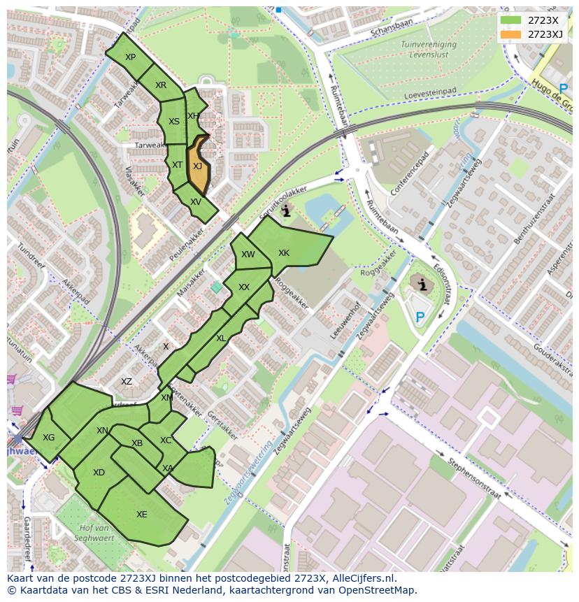 Afbeelding van het postcodegebied 2723 XJ op de kaart.