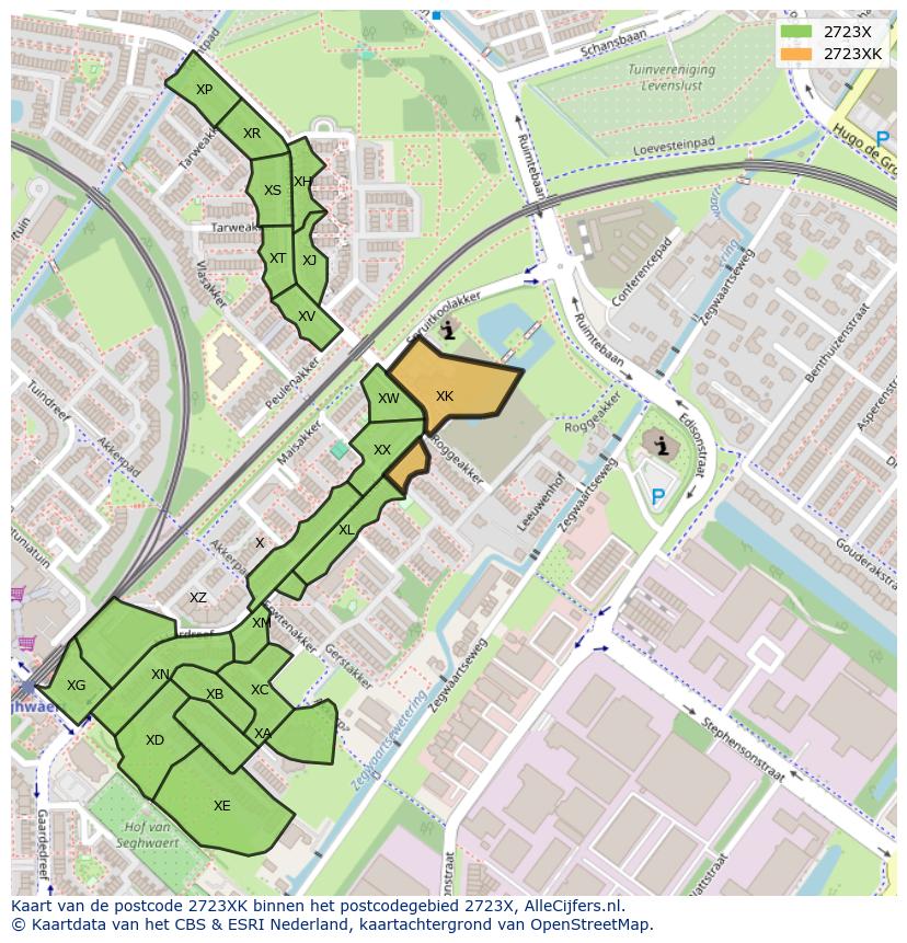 Afbeelding van het postcodegebied 2723 XK op de kaart.