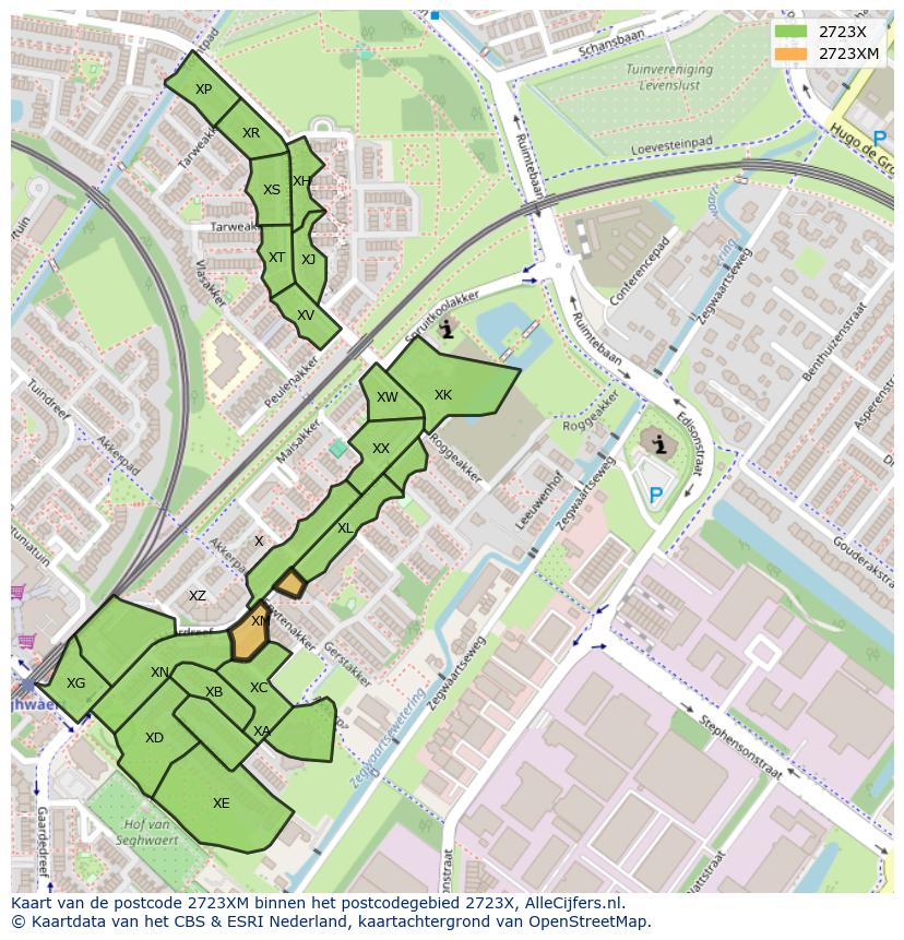 Afbeelding van het postcodegebied 2723 XM op de kaart.