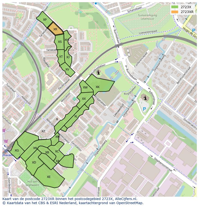 Afbeelding van het postcodegebied 2723 XR op de kaart.
