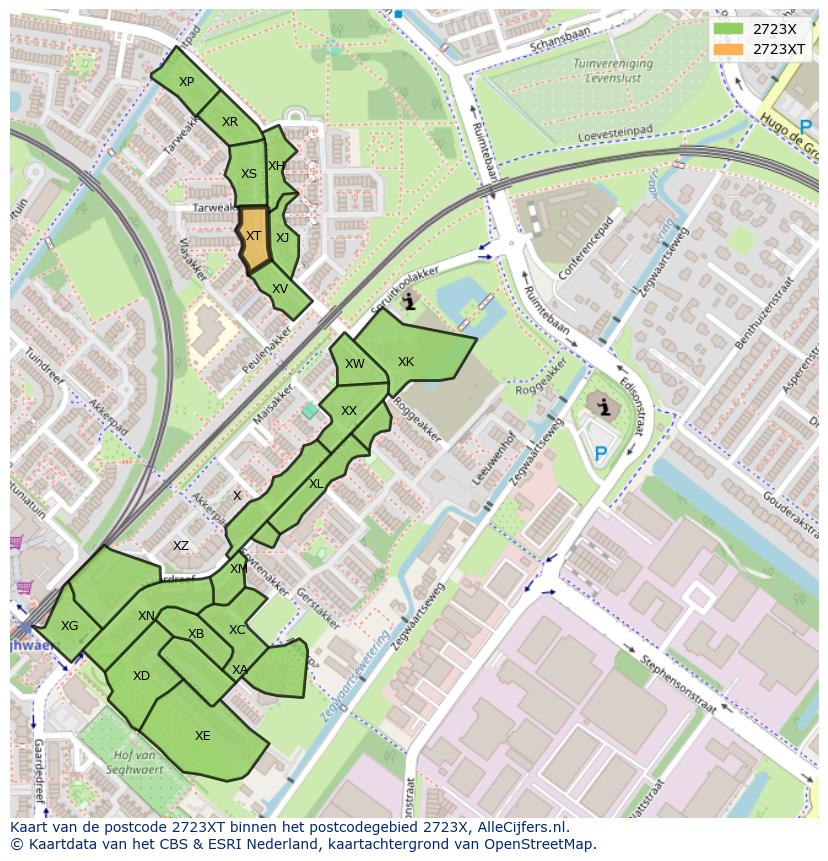 Afbeelding van het postcodegebied 2723 XT op de kaart.