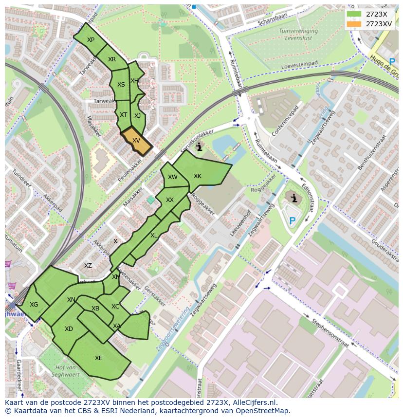 Afbeelding van het postcodegebied 2723 XV op de kaart.