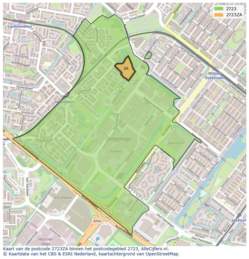 Afbeelding van het postcodegebied 2723 ZA op de kaart.