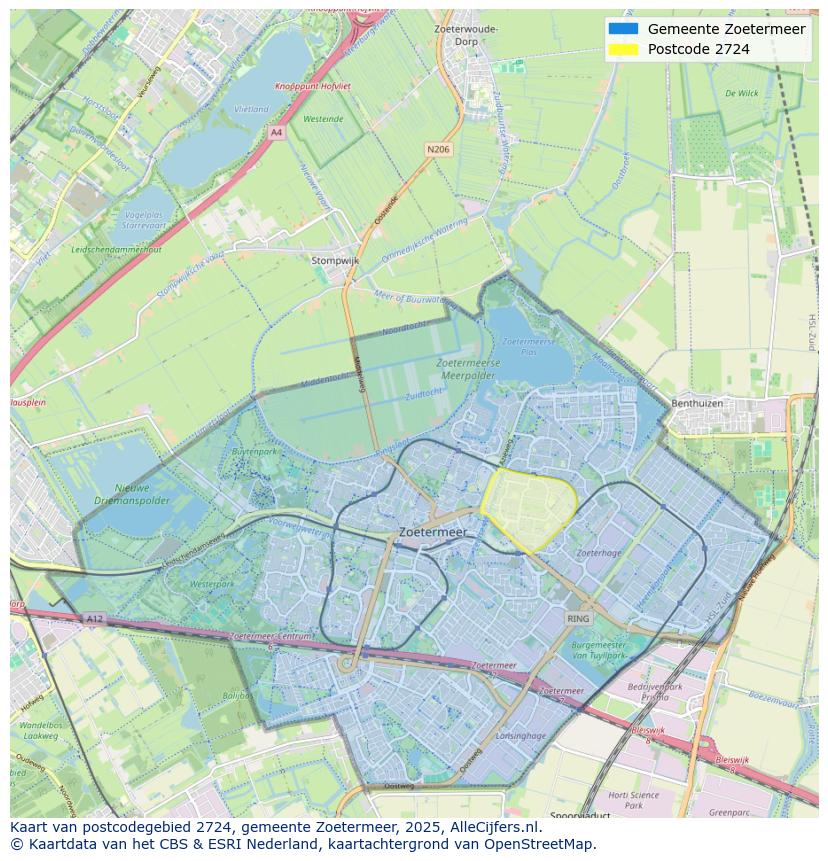 Afbeelding van het postcodegebied 2724 op de kaart.
