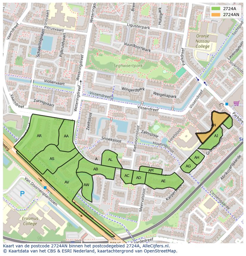 Afbeelding van het postcodegebied 2724 AN op de kaart.