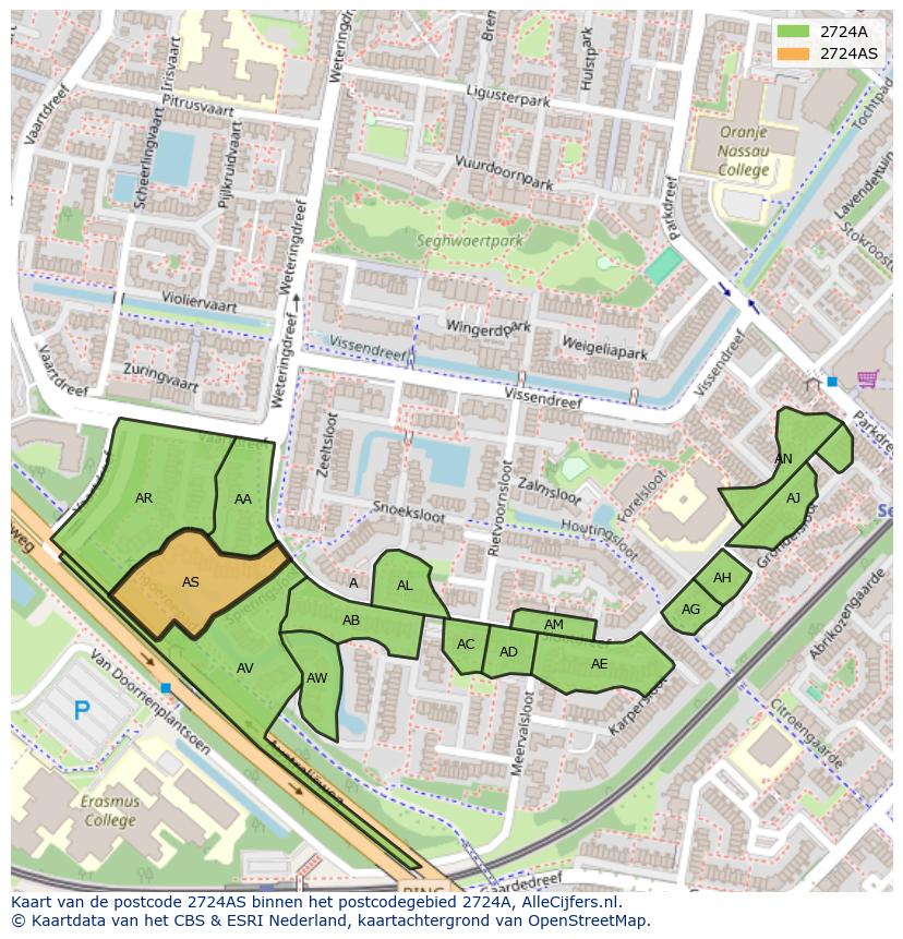 Afbeelding van het postcodegebied 2724 AS op de kaart.