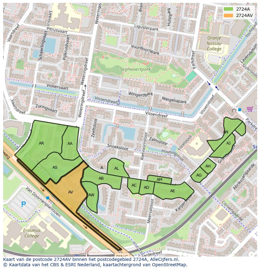 Afbeelding van het postcodegebied 2724 AV op de kaart.