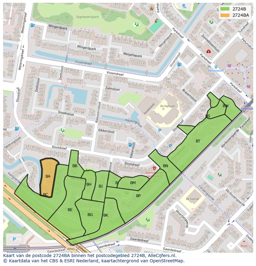 Afbeelding van het postcodegebied 2724 BA op de kaart.