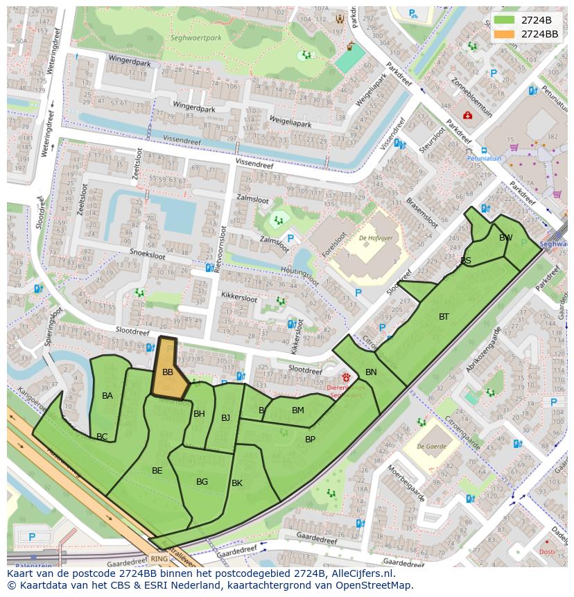 Afbeelding van het postcodegebied 2724 BB op de kaart.