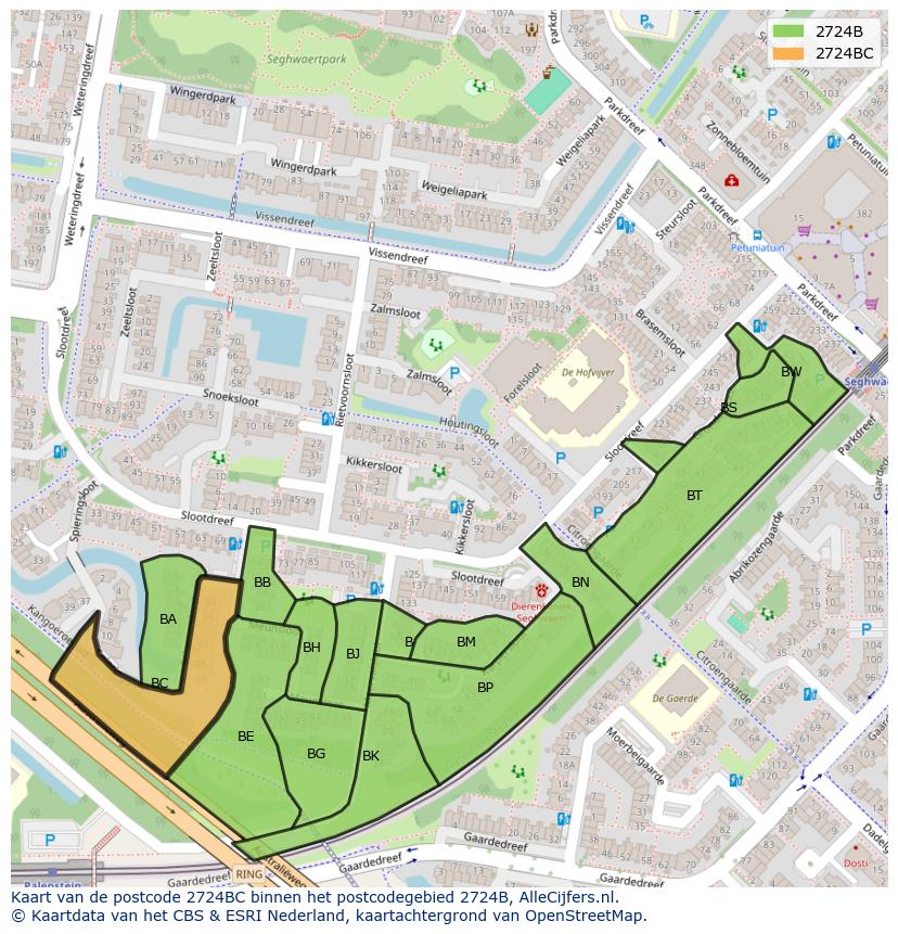Afbeelding van het postcodegebied 2724 BC op de kaart.