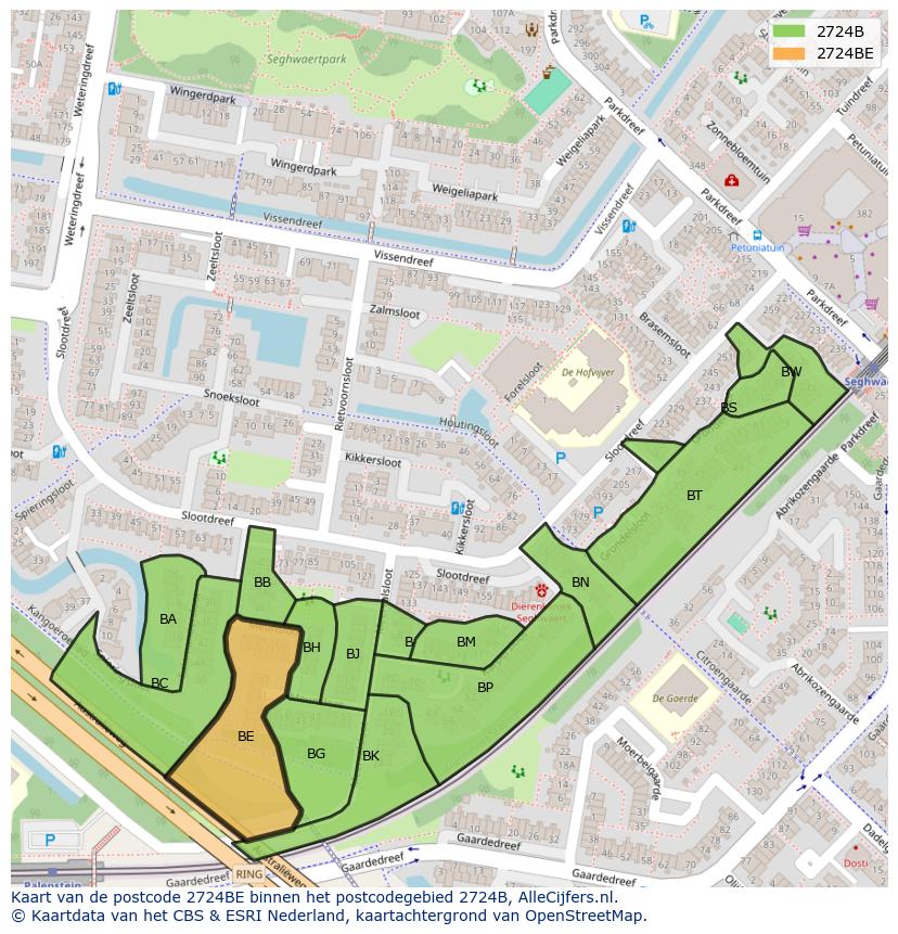 Afbeelding van het postcodegebied 2724 BE op de kaart.