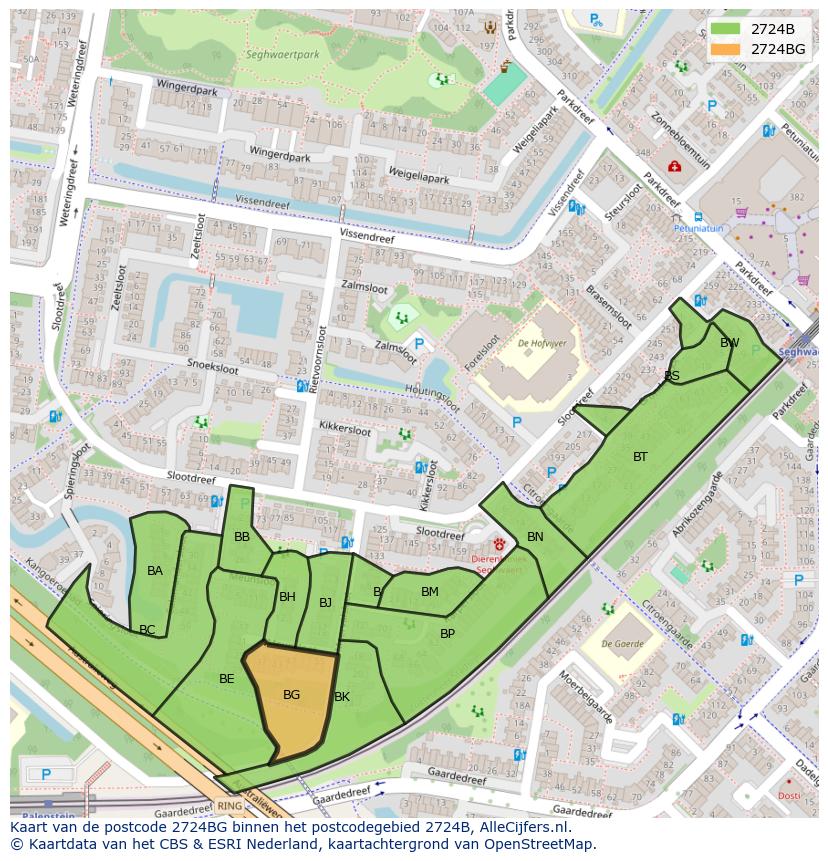 Afbeelding van het postcodegebied 2724 BG op de kaart.