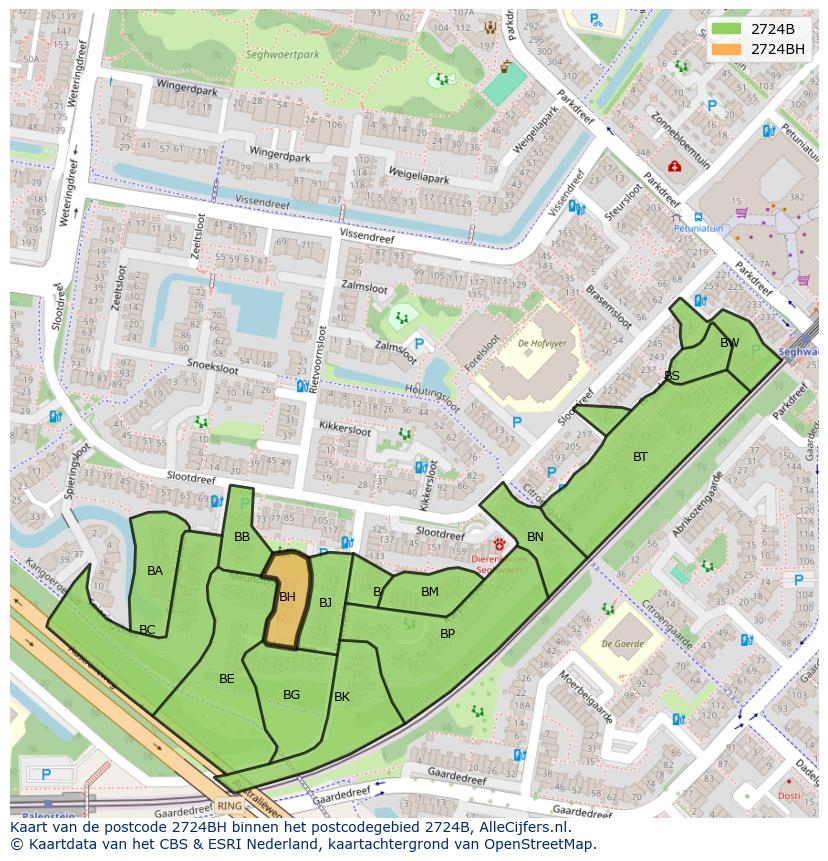 Afbeelding van het postcodegebied 2724 BH op de kaart.