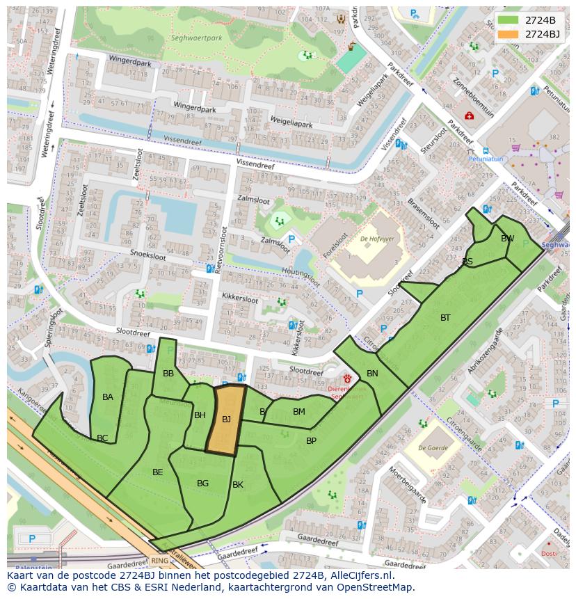 Afbeelding van het postcodegebied 2724 BJ op de kaart.