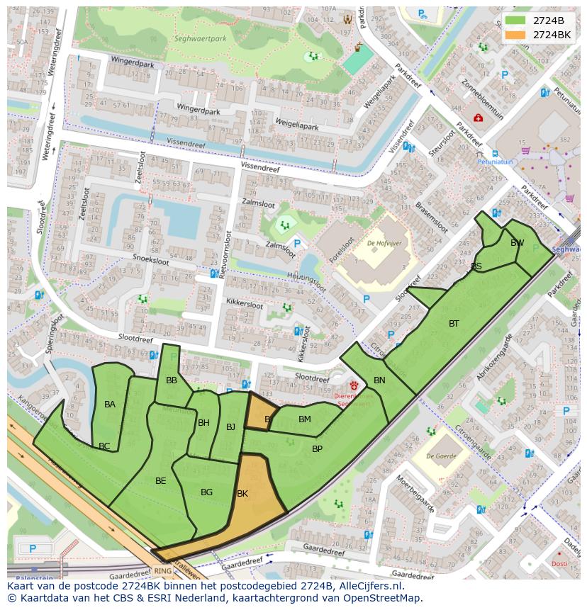 Afbeelding van het postcodegebied 2724 BK op de kaart.