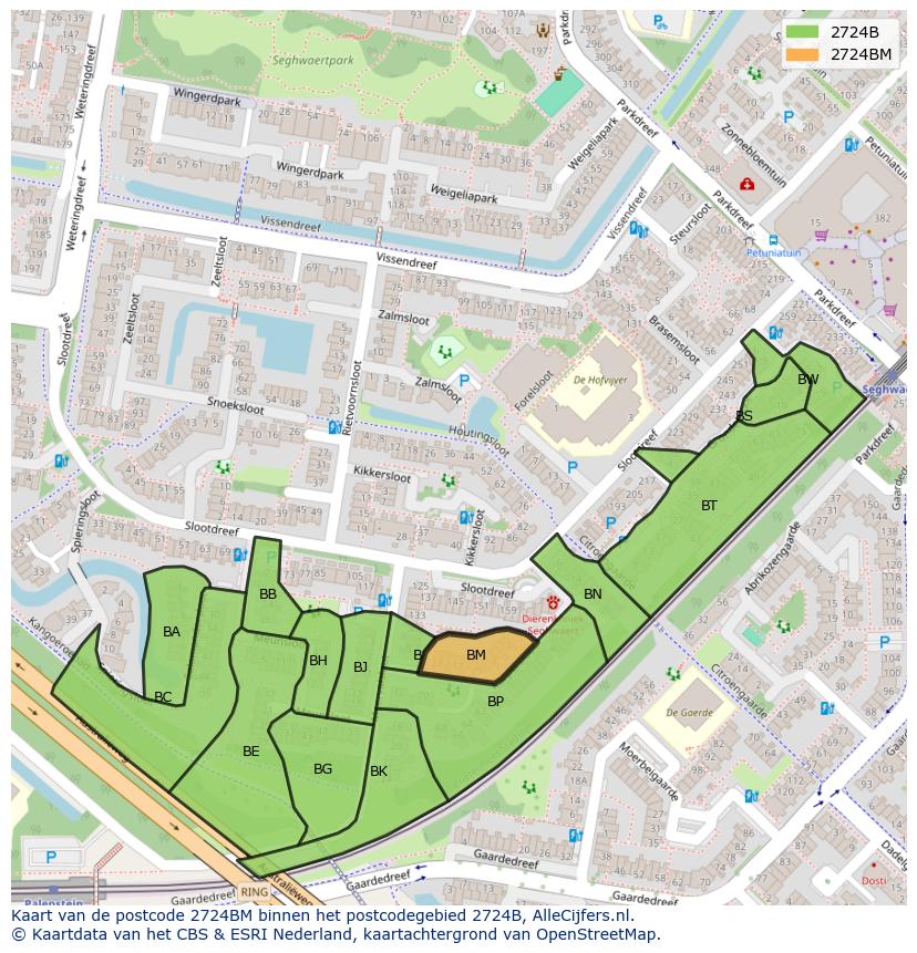 Afbeelding van het postcodegebied 2724 BM op de kaart.