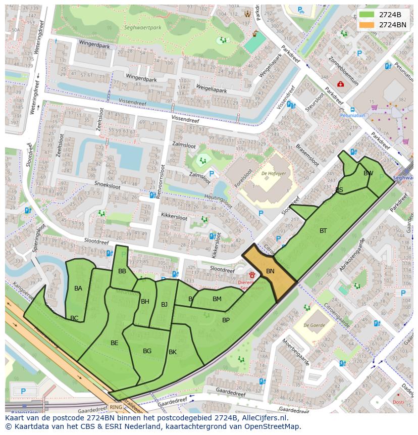 Afbeelding van het postcodegebied 2724 BN op de kaart.