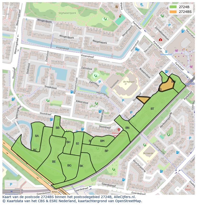 Afbeelding van het postcodegebied 2724 BS op de kaart.