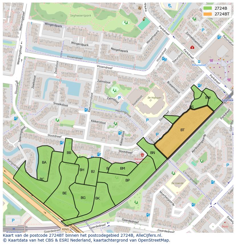 Afbeelding van het postcodegebied 2724 BT op de kaart.