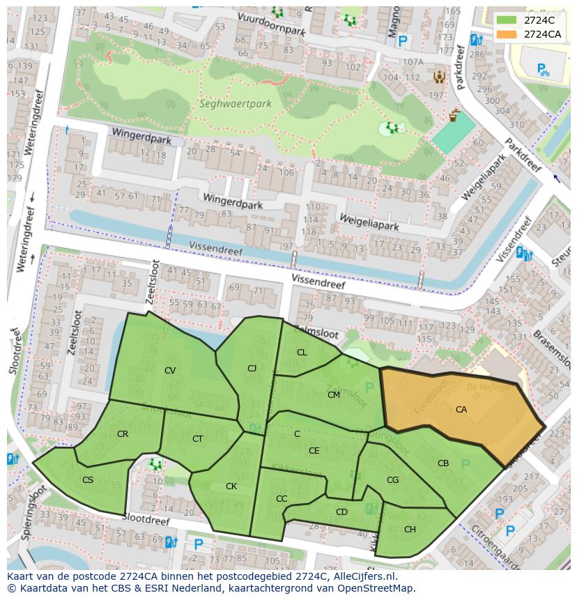 Afbeelding van het postcodegebied 2724 CA op de kaart.