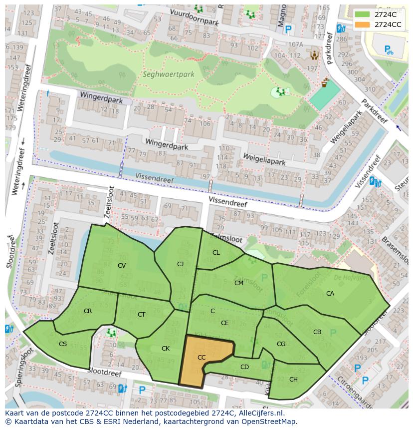 Afbeelding van het postcodegebied 2724 CC op de kaart.