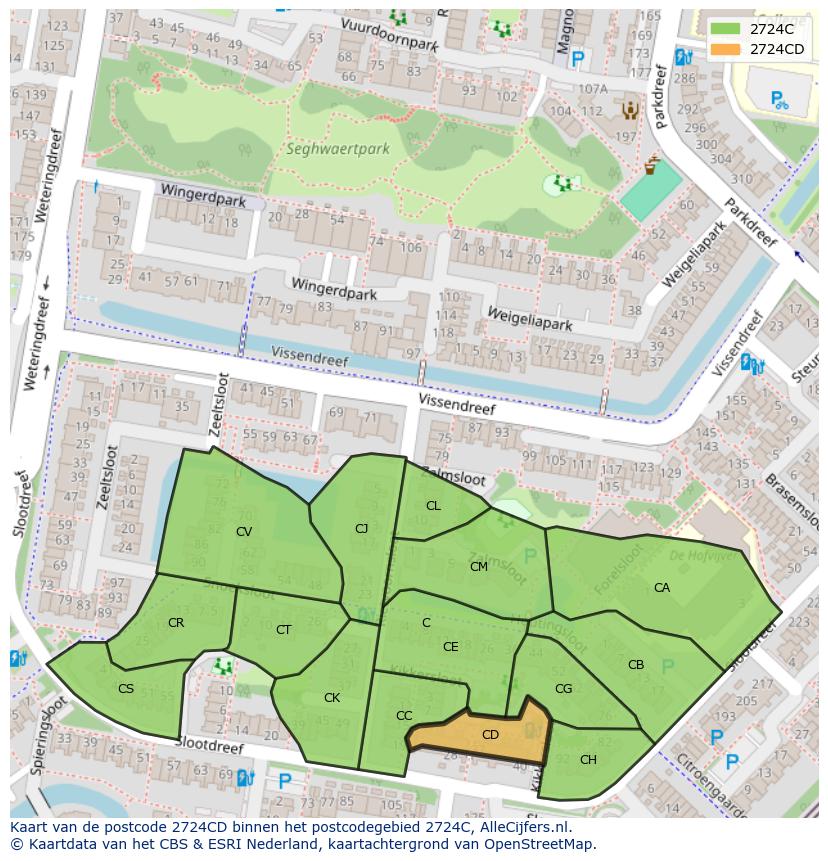 Afbeelding van het postcodegebied 2724 CD op de kaart.