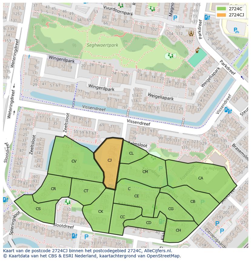 Afbeelding van het postcodegebied 2724 CJ op de kaart.