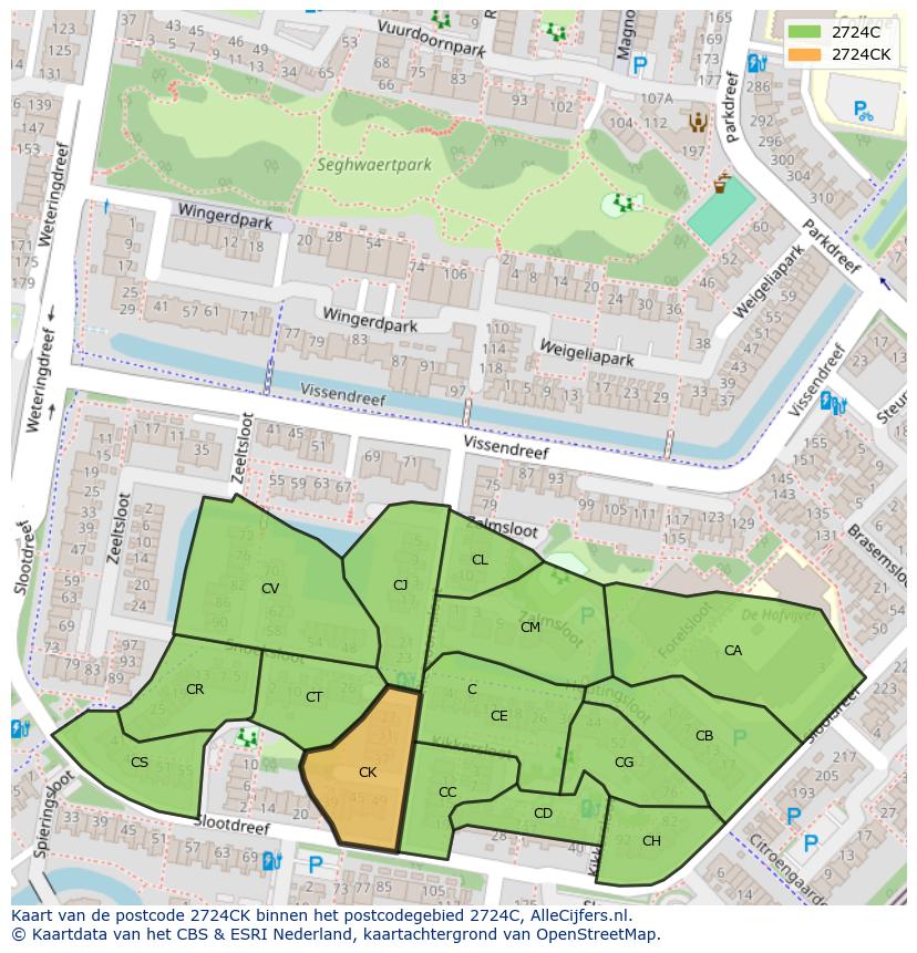 Afbeelding van het postcodegebied 2724 CK op de kaart.