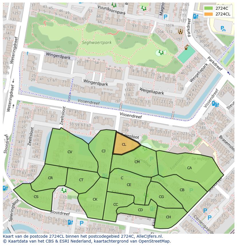 Afbeelding van het postcodegebied 2724 CL op de kaart.