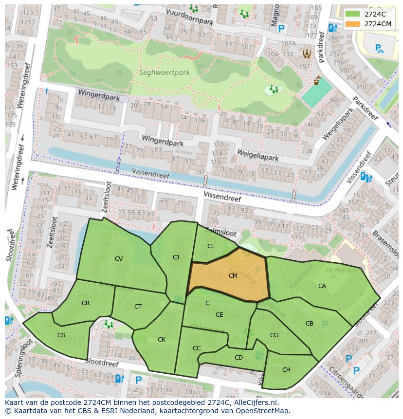 Afbeelding van het postcodegebied 2724 CM op de kaart.