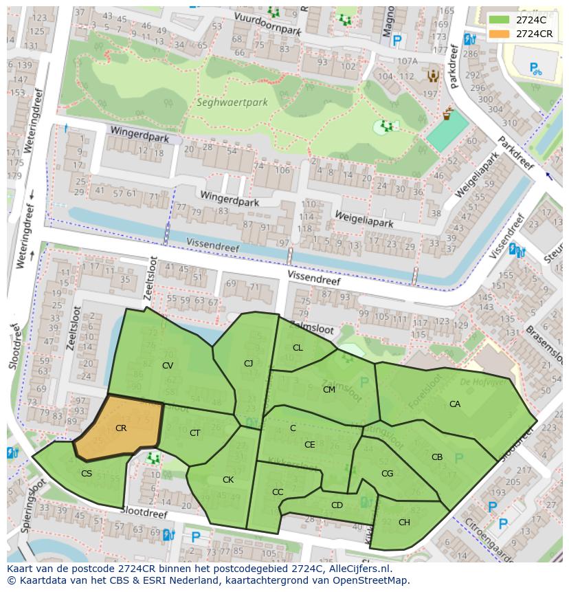 Afbeelding van het postcodegebied 2724 CR op de kaart.