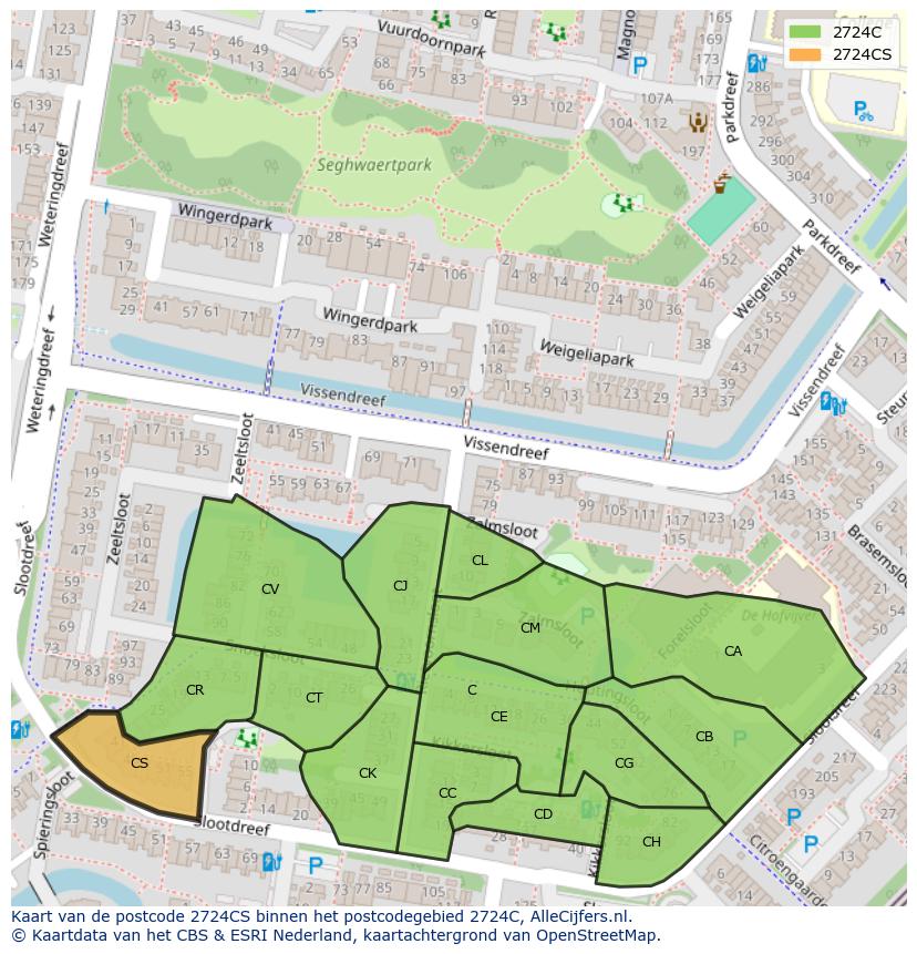 Afbeelding van het postcodegebied 2724 CS op de kaart.