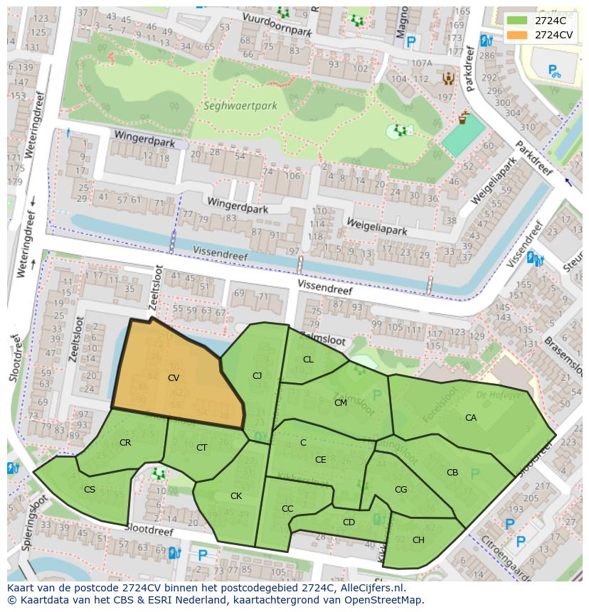 Afbeelding van het postcodegebied 2724 CV op de kaart.