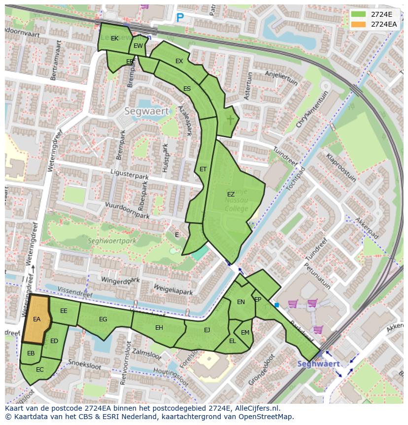 Afbeelding van het postcodegebied 2724 EA op de kaart.